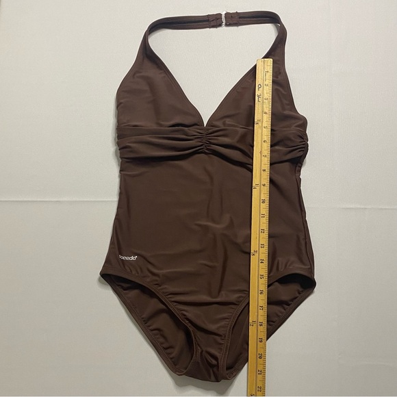 Speedo Size 8 Women's Chocolate Brown Halter Neck One-Piece Swimsuit - Picture 3 of 6